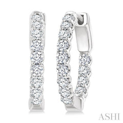 1 Ctw Inside-Out Embellished Round Cut Diamond Hoop Earrings in 14K White Gold