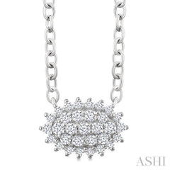 1/6 Ctw Petite East-West Set Oval Shape Round Cut Diamond Cluster Fashion Pendant With Chain in 10K White Gold