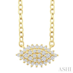 1/6 Ctw Petite East-West Set Marquise Shape Round Cut Diamond Cluster Fashion Pendant With Chain in 10K Yellow Gold