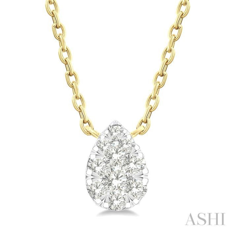 1/10 Ctw Lovebright Petite Pear Shape Round Cut Diamond Fashion Pendant With Chain in 10K Yellow Gold