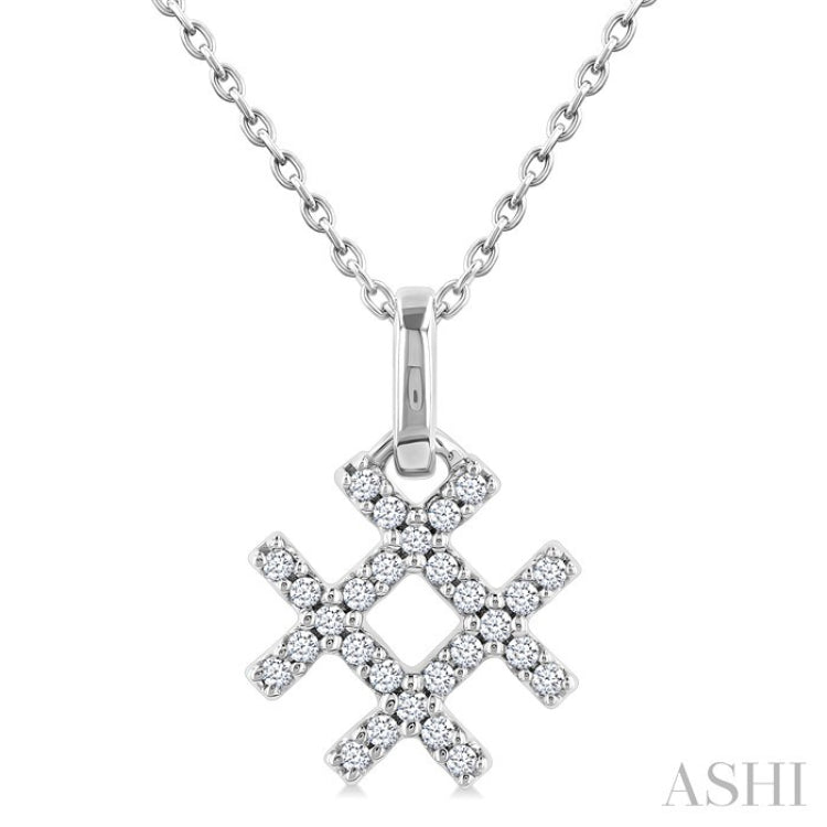 1/10 Ctw Petite Hashtag Motif Round Cut Diamond Fashion Pendant With Chain in 10K White Gold