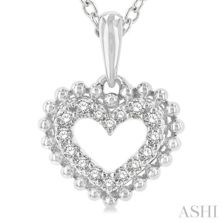 1/10 Ctw Petite Heart Round Cut Diamond Fashion Pendant With Chain in 10K White Gold