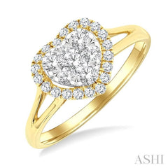 1/2 Ctw Heart Shape Lovebright Round Cut Diamond Engagement Ring in 14K Yellow & White gold