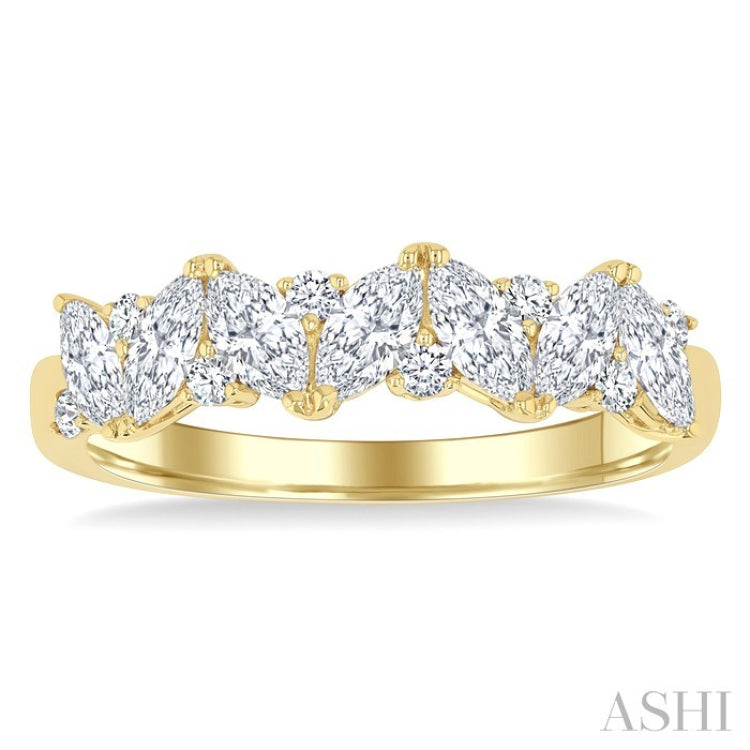 1 Ctw Scatter Marquise and Round Cut Diamond Fashion Band in 14K Yellow Gold