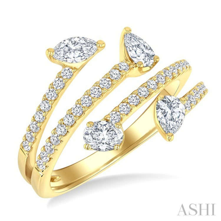 7/8 Ctw Split Open Bypass 4-Stone Mixed Diamond Cut Fashion Ring in 14K Yellow Gold