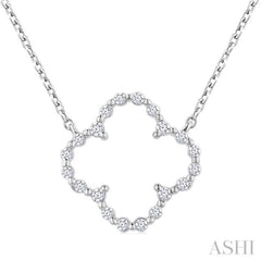 1/8 Ctw Petite Open Window Clover Round Cut Diamond Pendant With Chain in Sterling Silver