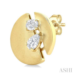 1/2 Ctw Split Circle Oval and Pear Cut Diamond Fashion Stud Earrings in 14K Yellow Gold