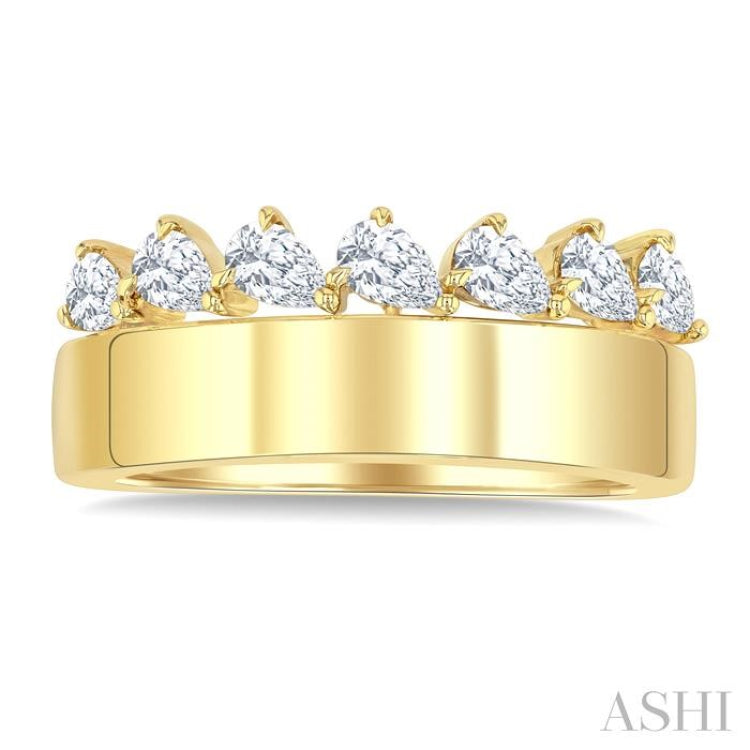 5/8 Ctw Pear Cut Diamond Bold Gold Fashion Wide Band in 14K Yellow Gold