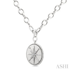1/20 Ctw Compass medallion Round Cut Diamond Pendant With Chain in Sterling Silver