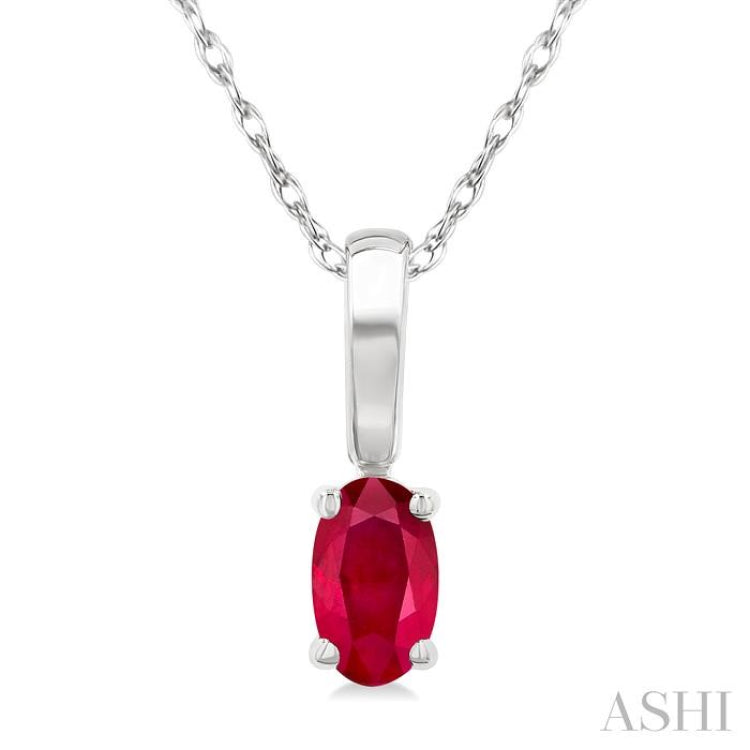 5X3 MM Oval Shape Ruby Precious Solitaire Pendant With Chain in 14K White Gold