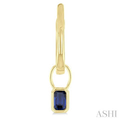 5x3 MM Bezel Set Emerald Cut Sapphire Precious Fashion Huggie Earrings in 14K Yellow Gold