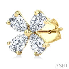1/2 Ctw Floral Pear Cut Diamond Stud Earrings in 14K Yellow Gold
