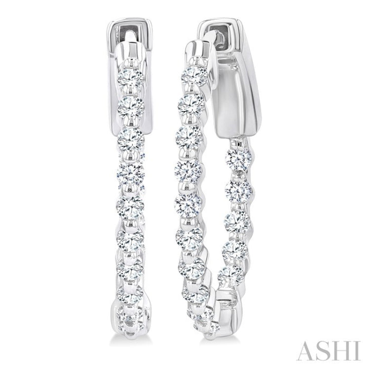 1/2 Ctw Inside-Out Single Prong Set Round Cut Diamond Hoop Earrings in 14K White Gold