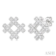 1/8 Ctw Petite Hashtag Motif Round Cut Diamond Fashion Earrings in 10K White Gold