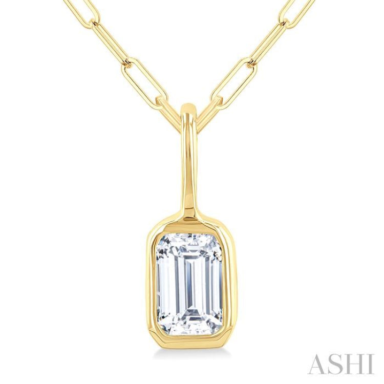 1/5 Ctw Emerald Cut Bezel Set Diamond Fashion Pendant With Paperclip Chain in 10K Yellow Gold