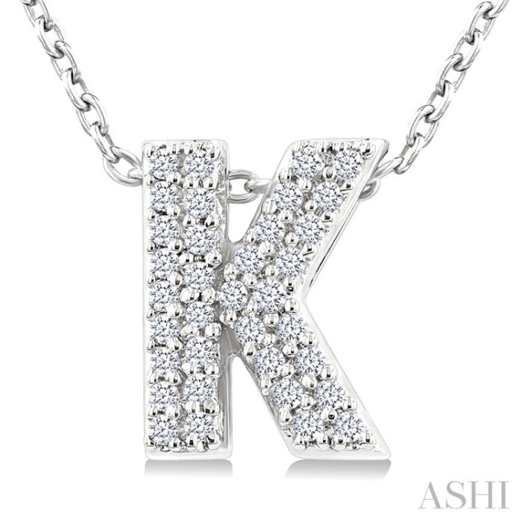 1/10 Ctw Bubble Accent Initial 'K' Round Cut Diamond Fashion Pendant With Chain in 10K White Gold