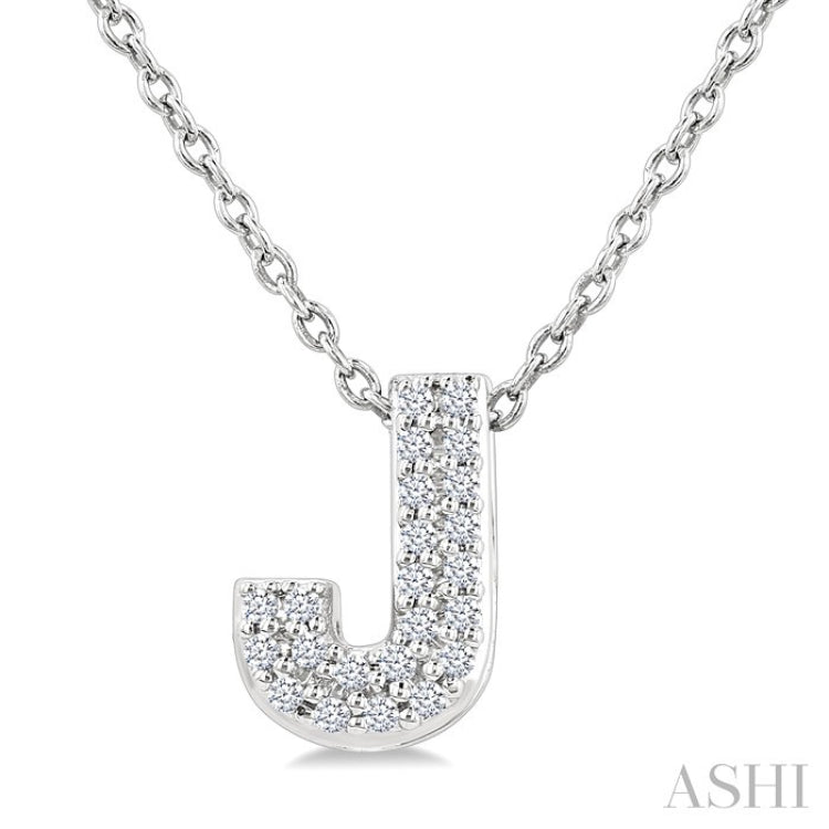 1/10 Ctw Initial 'J' Round Cut Diamond Fashion Pendant With Chain in 10K White Gold