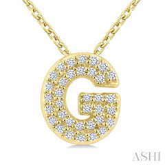 1/10 Ctw Initial 'G' Round Cut Diamond Fashion Pendant With Chain in 10K Yellow Gold