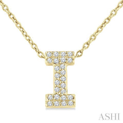 1/10 Ctw Initial 'I' Round Cut Diamond Fashion Pendant With Chain in 10K Yellow Gold