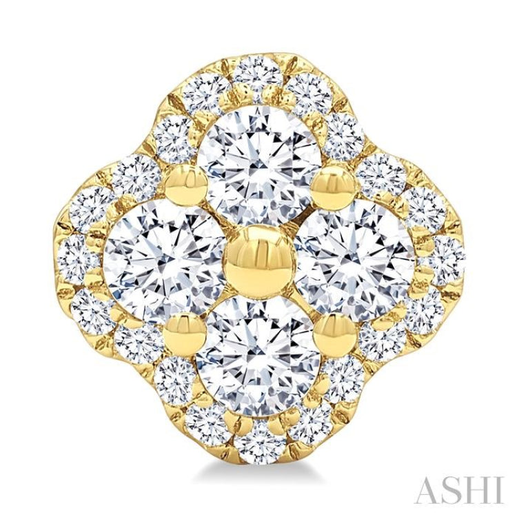1/2 Ctw Clover Round Cut Diamond Fashion Earrings in 14K Yellow Gold