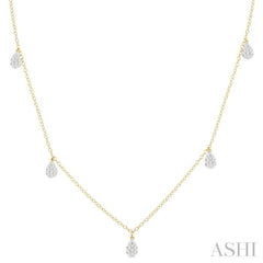 1/3 Ctw Lovebright Pear Motif Round Cut Diamond Station Necklace in 14K Yellow Gold